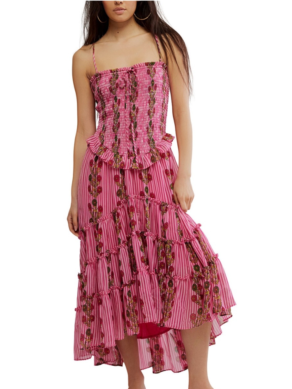 Free People Women's Alejandra Sleeveless Smocked Midi Dress Size XS Hot Pink